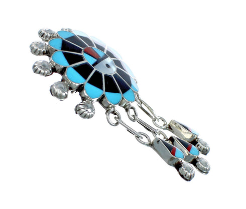 Multicolor Inlay Zuni Sun Sterling Silver Pin Pendant NX11728